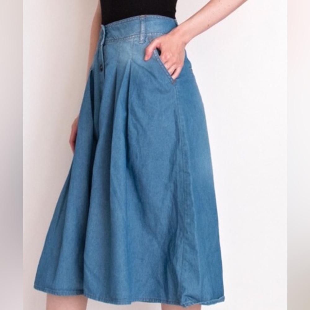 Denim A-Line Midi Skirt - Blue